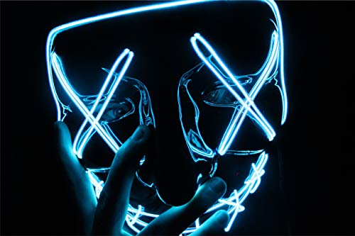 TK Gruppe Timo Klingler Máscara de terror LED roja - como de Purge con 3 efectos de luz, controlable, para Halloween como disfraz para hombres y mujeres (blue)