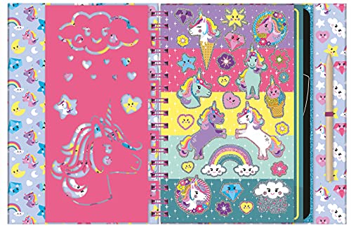 TM Essentials Unicorn 071605 - Libro para rascar y Colorear con Plantillas y Pegatinas con Motivos de Unicornio, para casa y de Viaje