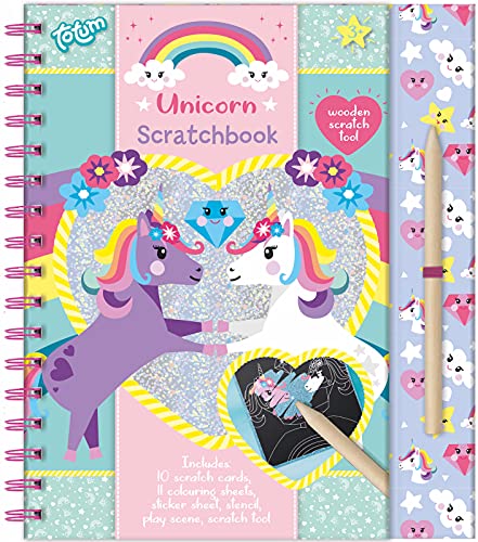 TM Essentials Unicorn 071605 - Libro para rascar y Colorear con Plantillas y Pegatinas con Motivos de Unicornio, para casa y de Viaje