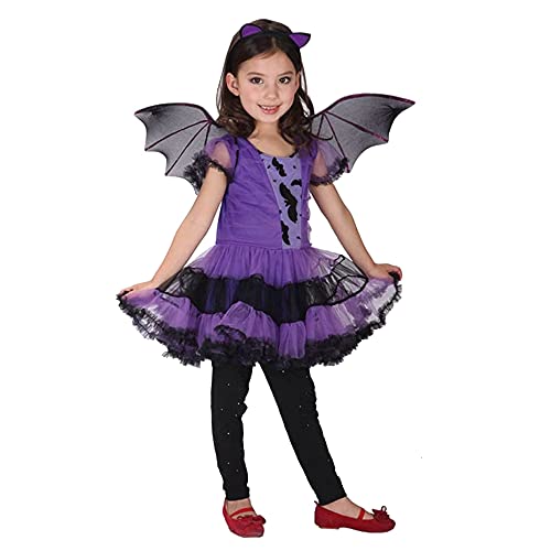 TMOYJPX Disfraz Halloween Niña Vampira 2-16 Años - Disfraces Vestido Niña Princesa y Sombrero de Bruja Ropa Costume Vestirse Fiesta (D, 8-9 años)
