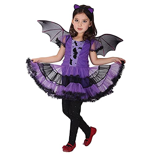 TMOYJPX Disfraz Halloween Niña Vampira 2-16 Años - Disfraces Vestido Niña Princesa y Sombrero de Bruja Ropa Costume Vestirse Fiesta (D, 8-9 años)