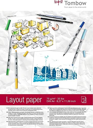 Tombow Layout - Papel Blanco de Dibujo para Ilustraciones, Diseños y Mezclas de Colores, Pack de 75 Hojas A4, Papel de 75 g/m2