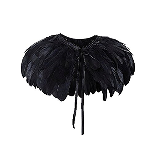 TOOKY L'VOW Gótico Plumas Shrug Mantón Chales Estolas Con Collar Poncho Disfraz Decoración de Partido de Halloween (Negro)