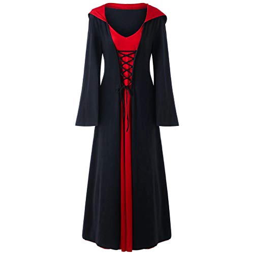 Tosonse Vestidos con Capucha Vintage para Mujer Vestido Largo De Patchwork con Cordones para Cosplay Gótico Medieval Disfraces De Halloween
