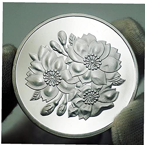 TOSSPER Coin Plateado Flores De Cerezo Colección De Moneda De Plata Conmemorativa De Cerezo Japonés De Turismo De La Moneda Decoración