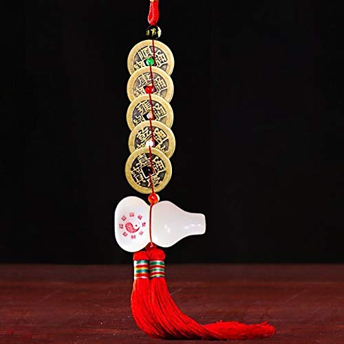TPCYAN Cinco emperadores Dinero, Casa de la Ciudad de Zhaocai, Monedas Antiguas, Piedra Blanco Jade Calabaza Cobre Cobre Colgante 36 cm (Color : Style 2)