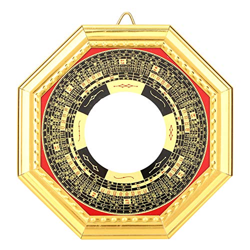 Tyenaza Espejo cóncavo de chismes Chino Espejo de Madera Feng Shui Espejo de chismes auspicioso Tradicional Espejo Convexo de Feng Shui(Convex)