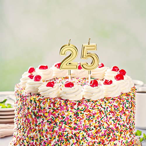 Velas de Cumpleaños de 25 Años Velas de Números Velas de Tarta de Cumpleaños Adornos Toppers para Boda Aniversario Celebración, Dorado