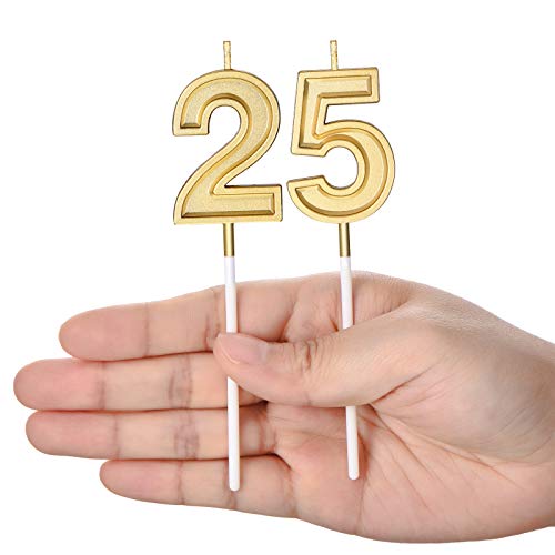 Velas de Cumpleaños de 25 Años Velas de Números Velas de Tarta de Cumpleaños Adornos Toppers para Boda Aniversario Celebración, Dorado