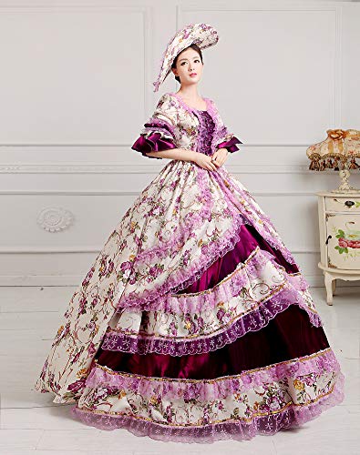Vestido rococó de los años 1700 Marie Antonieta Renacimiento Vestido de Bola Vestido de Cuento de Hadas Victoriano Brocado Vestido de Bola (L, Rococo-Púrpura)