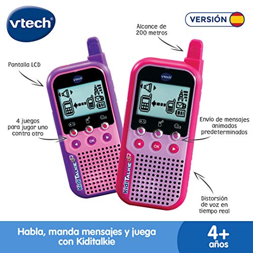 VTech VTech-123-518557 KidiTalkie 6 en 1, Walkie-Talkie para niños, envía Mensajes y Juega con una conexión Segura, versión ESP, Color Rosa (3480-518557)