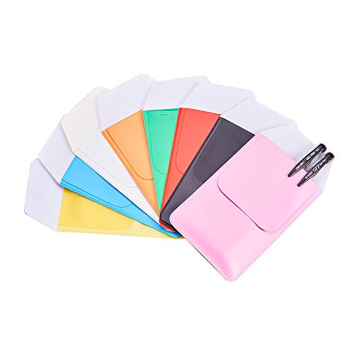 WANDIC Protectores de bolsillo, 32 piezas impermeables de plástico para tarjetas de identificación, tarjetas de identificación, suministros de oficina para fugas de bolígrafo, 8 colores