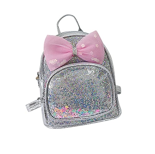 WEIBM Mochila de lentejuelas con lazo y mochilas escolares rosadas para niñas pequeñas a la moda para niños