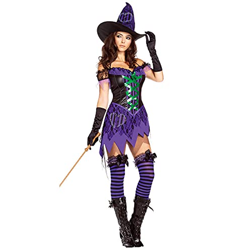 WEMAO Disfraz de Cosplay de Halloween Bruja púrpura Disfraz de vampiro largo Fiesta de adultos Disfraz de mascarada-A_M