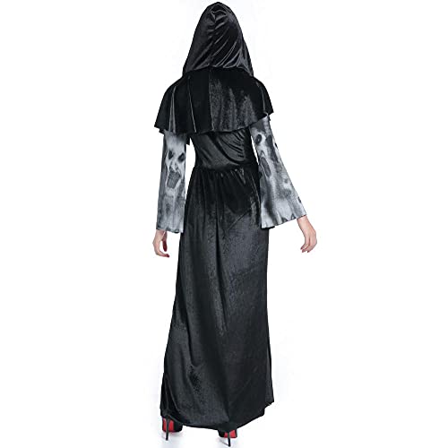 WEMAO Disfraz de Cosplay de Halloween con estampado de calavera, disfraz de vampiro largo, disfraz de fiesta para adultos, disfraz de mascarada-A_L