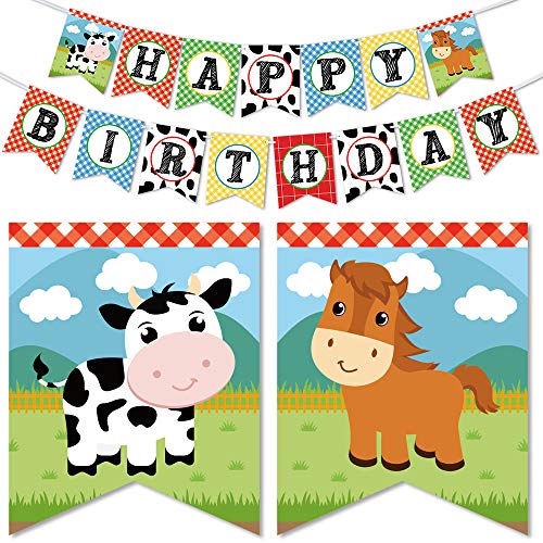 WERNNSAI Pancartas de Cumpleaños de Animales de Granja - Happy Birthday Banderas con Guirnalda de Empavesado de Corral de Tractor para Niños Niñas Suministros de Decoraciones para Fiestas