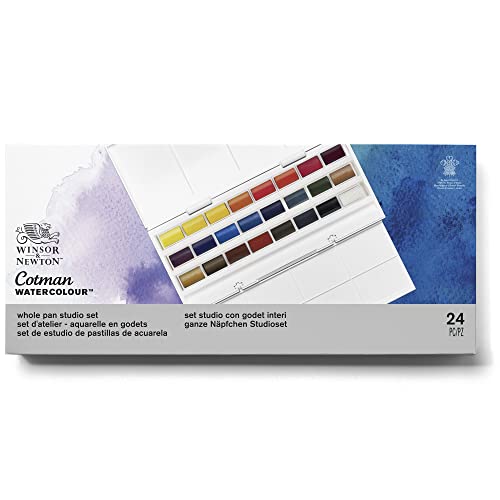 Winsor & Newton acuarela Cotman - Caja de acuarela Studio - set de 24 godets, colores surtidos