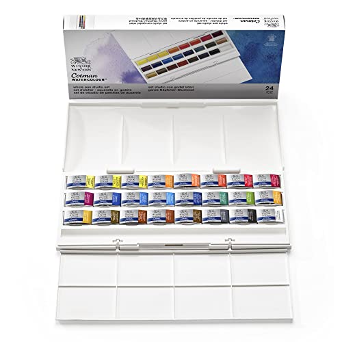 Winsor & Newton acuarela Cotman - Caja de acuarela Studio - set de 24 godets, colores surtidos