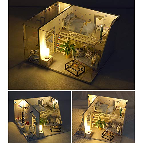 WonDerfulC 3D Casa de muñecas en miniatura Juego de juguetes de madera Casa modelo en miniatura con cubierta antipolvo Regalo del día de la madre (horario de verano)