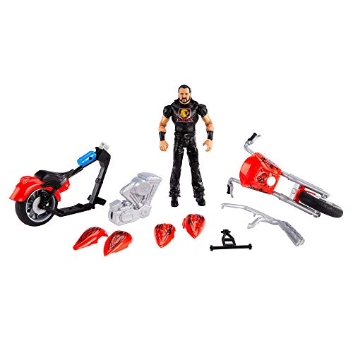 WWE Drew McIntyre con Motocicleta Destrucción Total Muñeco articulado con moto roja de juguete con piezas desmontables y accesorios (Mattel GYX60)