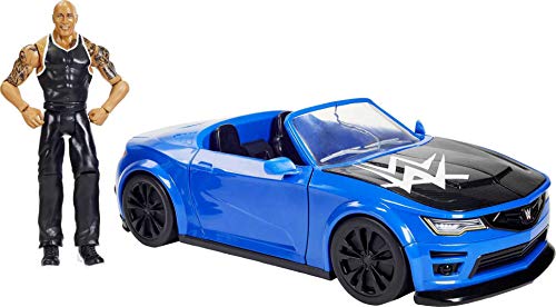 WWE The Rock con Descapotable Destrucción Total Muñeco articulado con coche de juguete con piezas desmontables y accesorios (Mattel GYV51)