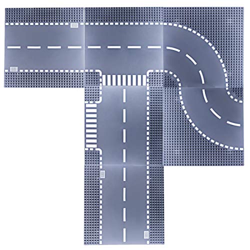 WWEI Placas de construcción para carreteras, curvas rectas, rieles para carreteras, ciudades, construcciones, paneles de calle, juego compatible con Lego