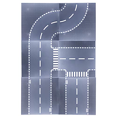WWEI Placas de construcción para carreteras, curvas rectas, rieles para carreteras, ciudades, construcciones, paneles de calle, juego compatible con Lego