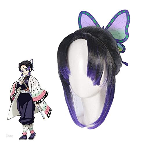 Wxypreey Anime Demon Slayer Kochou Shinobu Cosplay pelucas Kimetsu no Yaiba personajes Cosplay pelucas (Contiene sombreros)