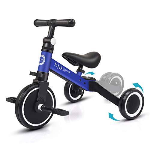 XJD 3 EN 1 Triciclo para Niños Bicicleta para bebé 1-3 años con Pedales Desmontables Asiento Elevador para Ajustar Alturas Regalo de cumpleaños Upgrad 2.0(Azul)