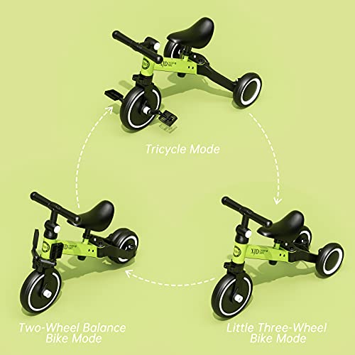XJD 3 EN 1 Triciclo para Niños Bicicleta para bebé 1-3 años con Pedales Desmontables Asiento Elevador para Ajustar Alturas Regalo de cumpleaños Upgrad 2.0(Verde)