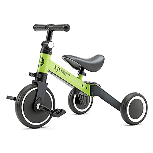 XJD 3 EN 1 Triciclo para Niños Bicicleta para bebé 1-3 años con Pedales Desmontables Asiento Elevador para Ajustar Alturas Regalo de cumpleaños Upgrad 2.0(Verde)