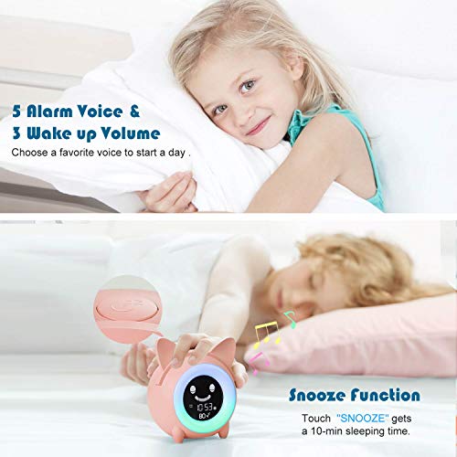 YISUN Despertador Infantil, Reloj Despertador niños con Luz Ajustables,Despertador inteligente USB de Carga, Despertador Luz Adecuado para regalos de Navidad Cumpleaños