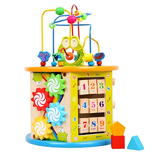 YLiansong-home Actividad Cube Bead Maze Bead Maze Shape Sorter Educational Development Toy Regalo para niños Cubo de Actividad de Madera (Color : Multi-Colored, Size : One Size)