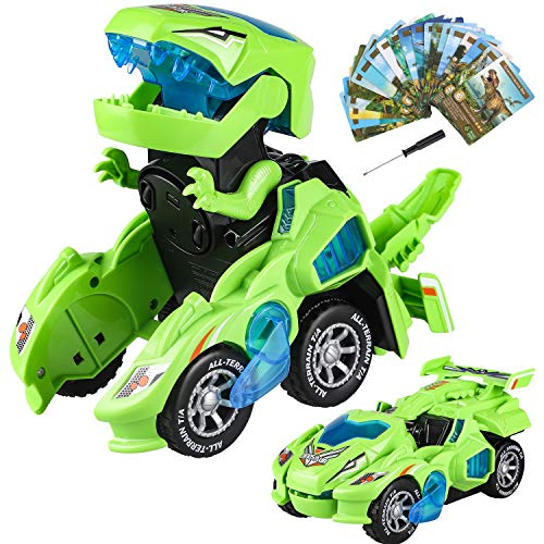 Yojoloin Transformer Dinosaurio Coche Juguetes, Switch Go Dinos Coche con Luz y MúsicaNiños Niñas 5 6 7 8 9 10 años (Verde)