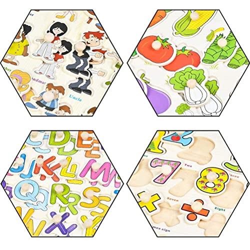 YOTINO 4 Juegos de Rompecabezas de Madera Puzzle de Madera números y Fruta Puzzles para niños Carta educativa Rompecabezas Coloridos Bloques de construcción, preescolares