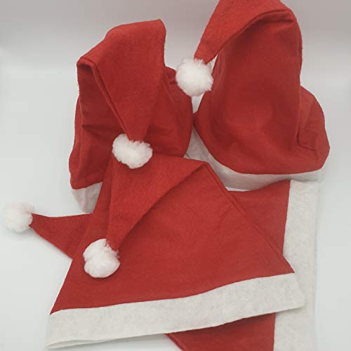 Zenhica 4 Gorros Navideños de Papa Noel con pompón, ideal para la Navidad, 30 x 36 cm color Rojo