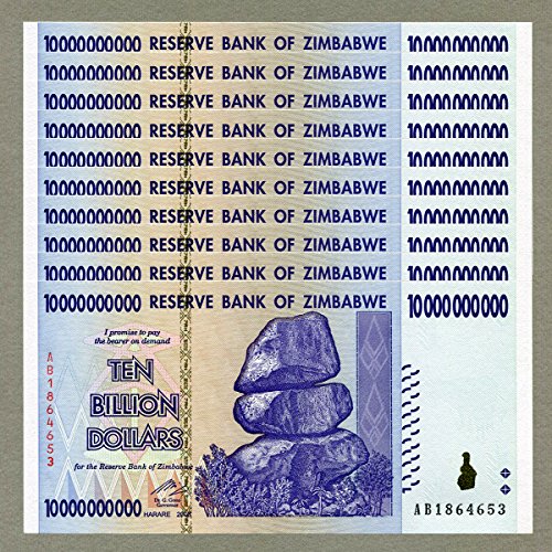 Zimbabwe 10 billones de dólares x 10 piezas AB 2008 P85 Consecutive UNC Currency Bills