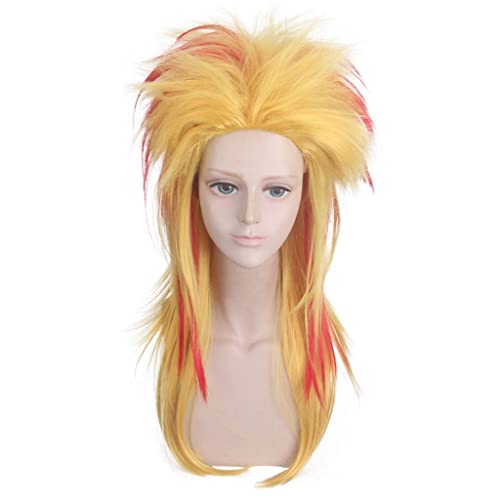 6 0cm Peluca Larga de Peluca Amarilla y roja de Pelucas Mixtas for Halloween Party Cosplay Anime Wig Traje Sintético Hair Hombres Mujeres con Gorra de Peluca