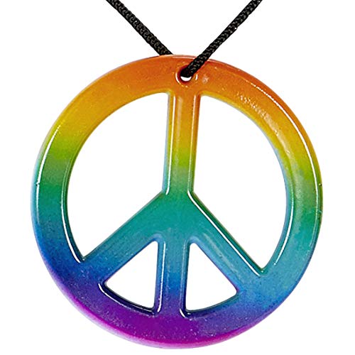 Amakando Colorida Cadena con símbolo de Paz y Amor/En los Colores del Arco Iris/Collar con símbolo de Paz para Hippies/Idóneo para Fiestas de los años 60 y Fiestas Retro