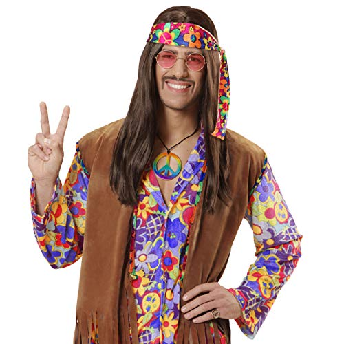 Amakando Colorida Cadena con símbolo de Paz y Amor/En los Colores del Arco Iris/Collar con símbolo de Paz para Hippies/Idóneo para Fiestas de los años 60 y Fiestas Retro