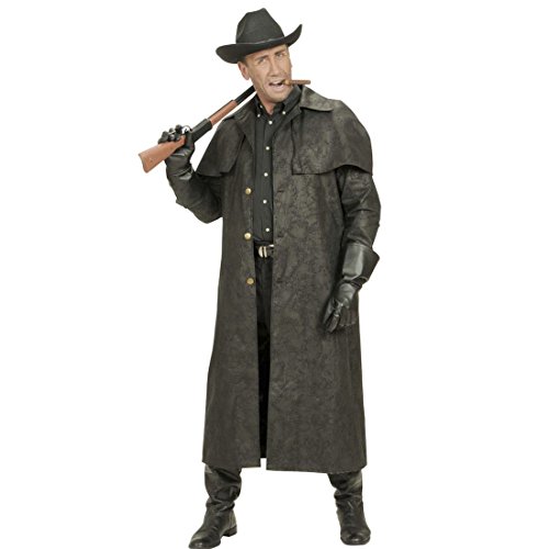 Amakando Disfraz del Oeste Abrigo Vaquero Negro L 52 Atuendo Salvaje Oeste Disfraz lejano Oeste Rodeo Traje Cowboy Sheriff Capa Cowboy Hombre