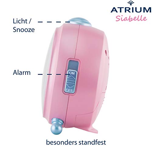 ATRIUM Siabelle A932-17 - Despertador infantil (analógico, cuarzo, diseño de caballo, sin tic tac), color rosa