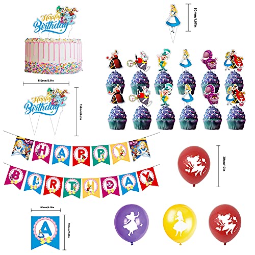 BESTZY Alice in Wonderland Globo Decoraciones de Cumpleaños Alicia en el país de las Maravillas Party Decoraciones Cake Topper Banner Globos Suministros para Fiesta para Niños