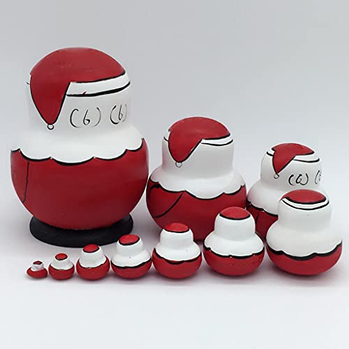 BQZJ Creativo 10 Uds Santa Claus de Madera Rusa apilable muñeca de anidación Matryoshka Navidad/cumpleaños/Madre/Regalo del Día de San Valentín Juguete para niños Regalo