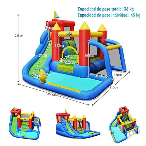 COSTWAY Castillo Hinchable con Tobogán para Niños con Soplador de 450 W Centro de Juego Piscina de Juegos con Kit de Reparación y Bolsa de Transporte para Parque Patio Jardín