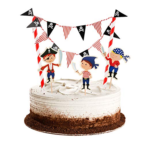 Decoración de la torta pirata niño de cumpleaños, banderín cadena guirnalda decoración de la magdalena tapón de la torta palillo de dientes para 1.2.3.4.5. Años bebé niños decoración de fiesta