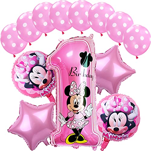 Decoraciones de cumpleaños de Minnie Mouse ZSWQ-Minnie Party Globos Bolas de Nido de Abeja de Minnie Globo de Rosado,Banner de Happy Birthday, Globos número para la Fiesta temática de Minnie Mouse