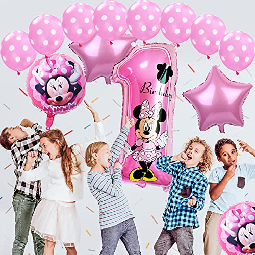 Decoraciones de cumpleaños de Minnie Mouse ZSWQ-Minnie Party Globos Bolas de Nido de Abeja de Minnie Globo de Rosado,Banner de Happy Birthday, Globos número para la Fiesta temática de Minnie Mouse