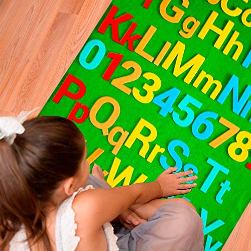 DeFieltro Abecedario de Fieltro Montessori para Niños - Aprendo el Alfabeto Letras y Números - Tabla de Actividades con Velcros de Pared Grande