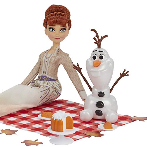 Disney's Frozen 2 - Anna y Olaf Picnic de otoño - Figura de Olaf, muñeca de Anna con Vestido y Accesorios para muñeca - Juguete para niños y niñas de 3 años en adelante